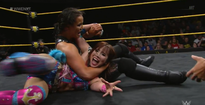 Baszler tries to submit Sane during their championship match on April 17, 2019 nXt TV.