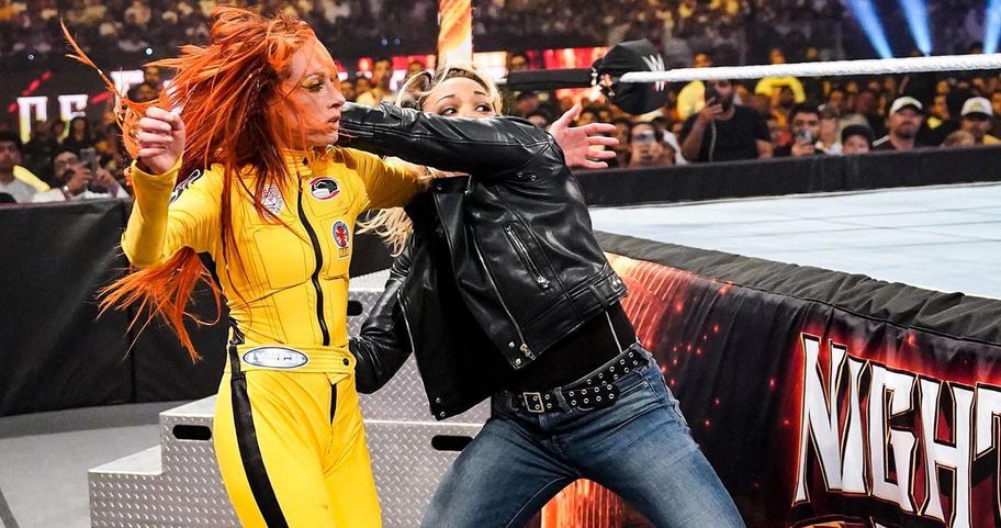 dyd sav Velkendt A Bloody Becky Lynch Issues "Kill Bill" Warning, Zoey Stark and Trish  Stratus React to WWE Night of Champions