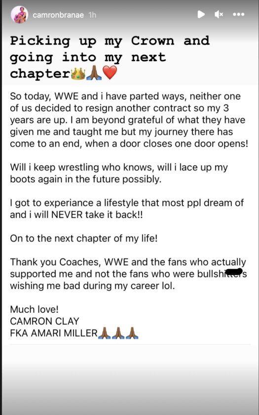 Amari Miller Announces Departure from WWE